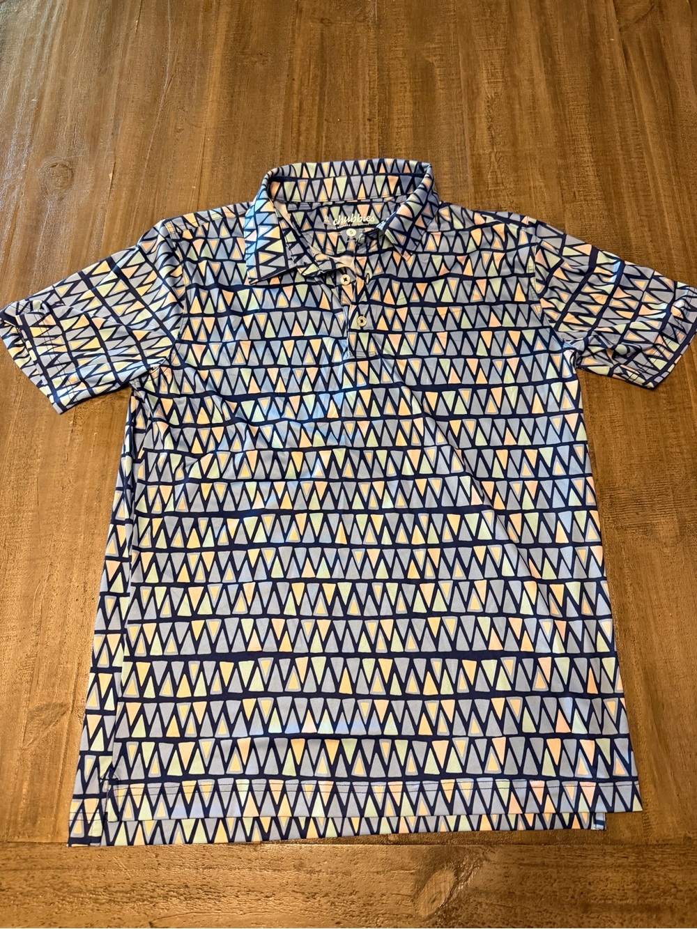 Chubbies Friday Polo Shirt Mens Small Blue Geometric Print Stretch Performance